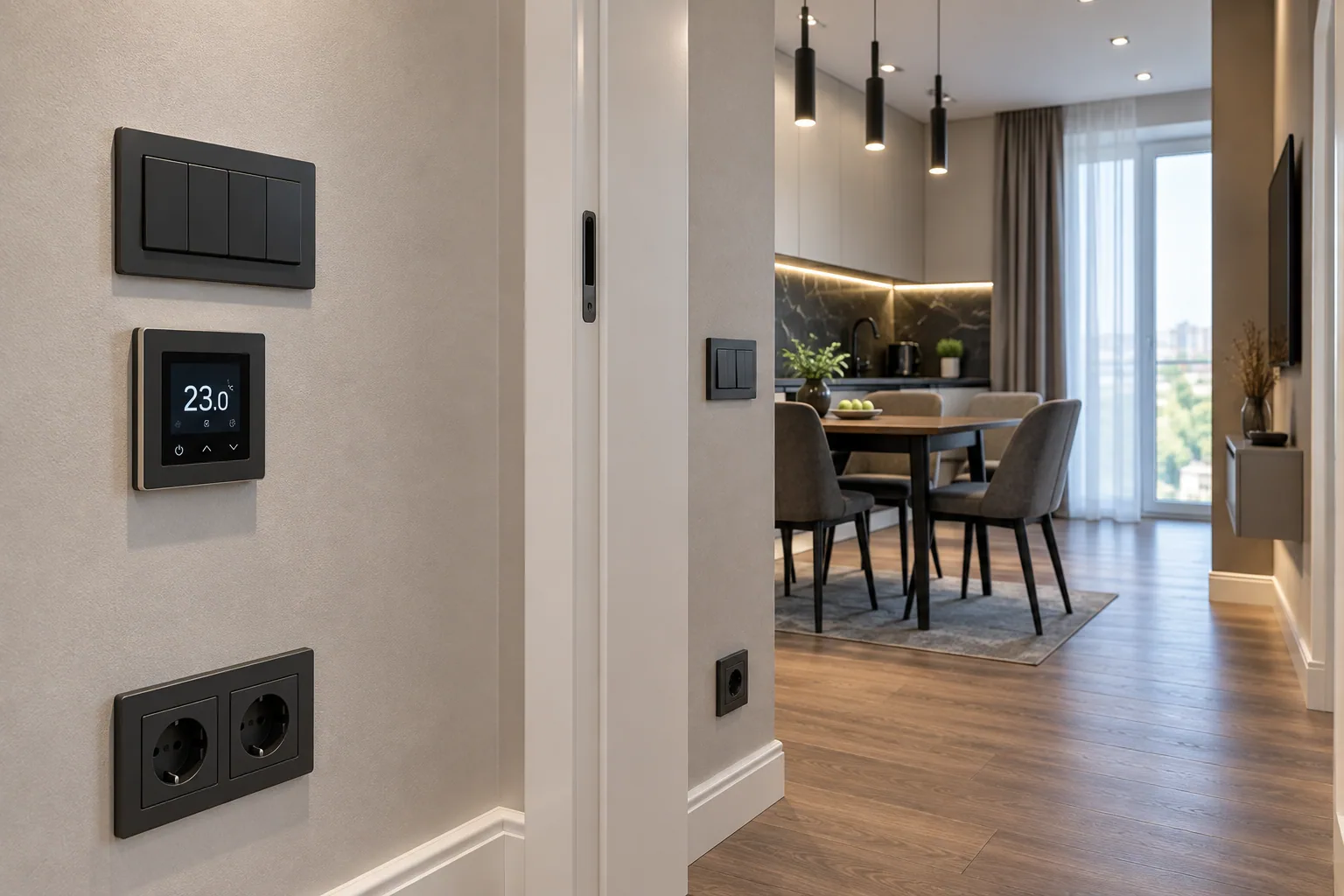 Electrical work in a completed interior