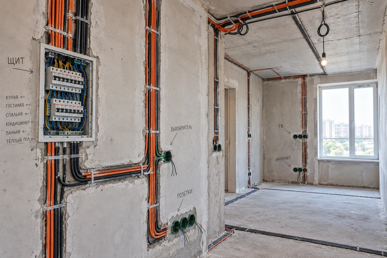Cable routes before concealment