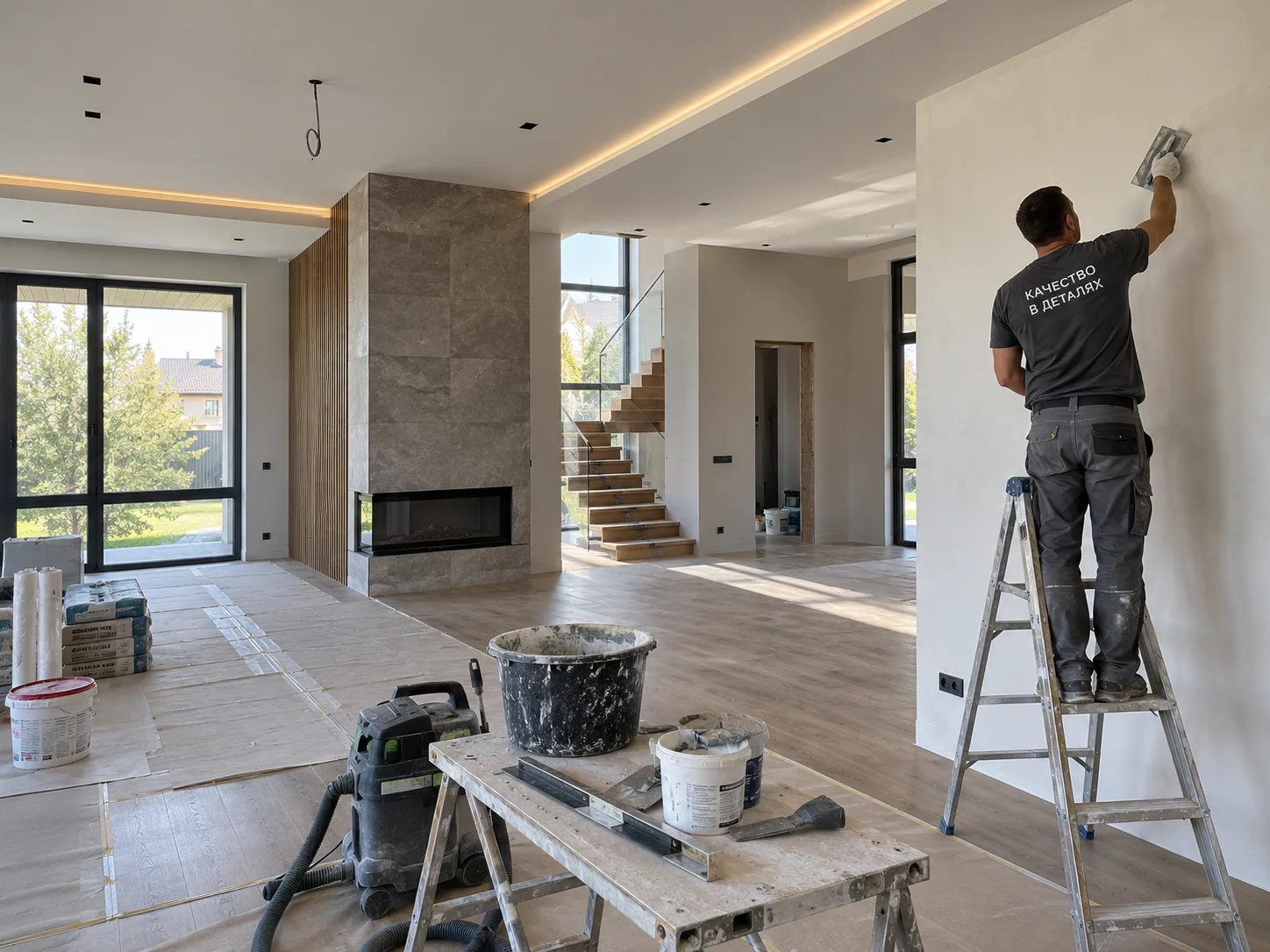 Finish work in a living area