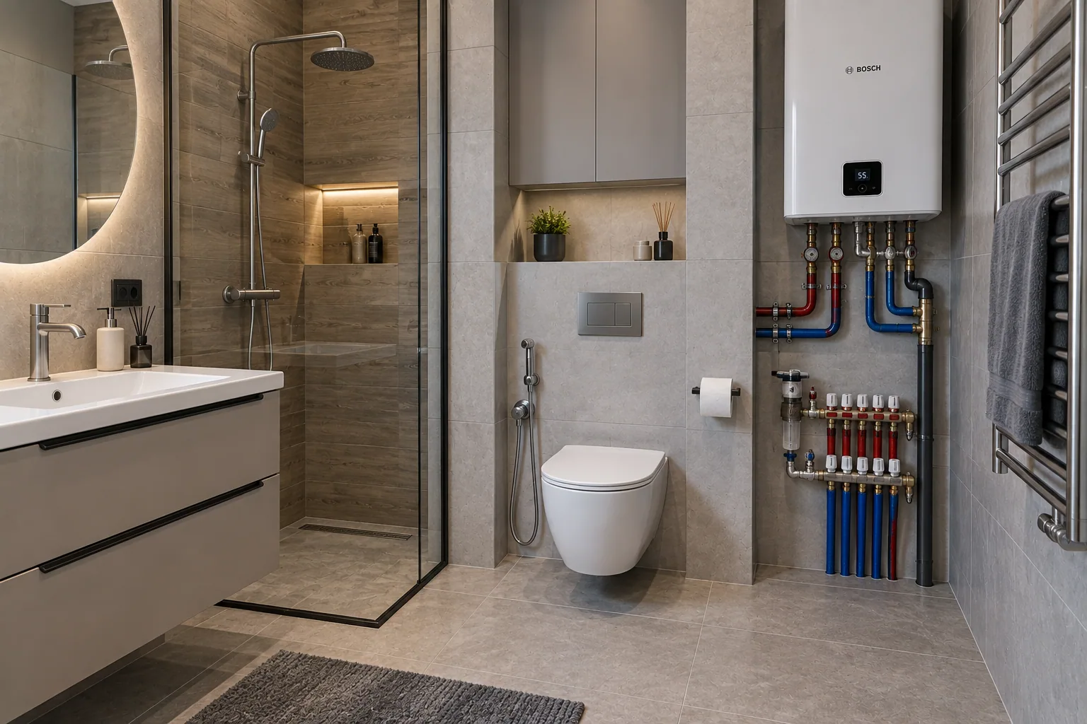 Plumbing in a completed bathroom