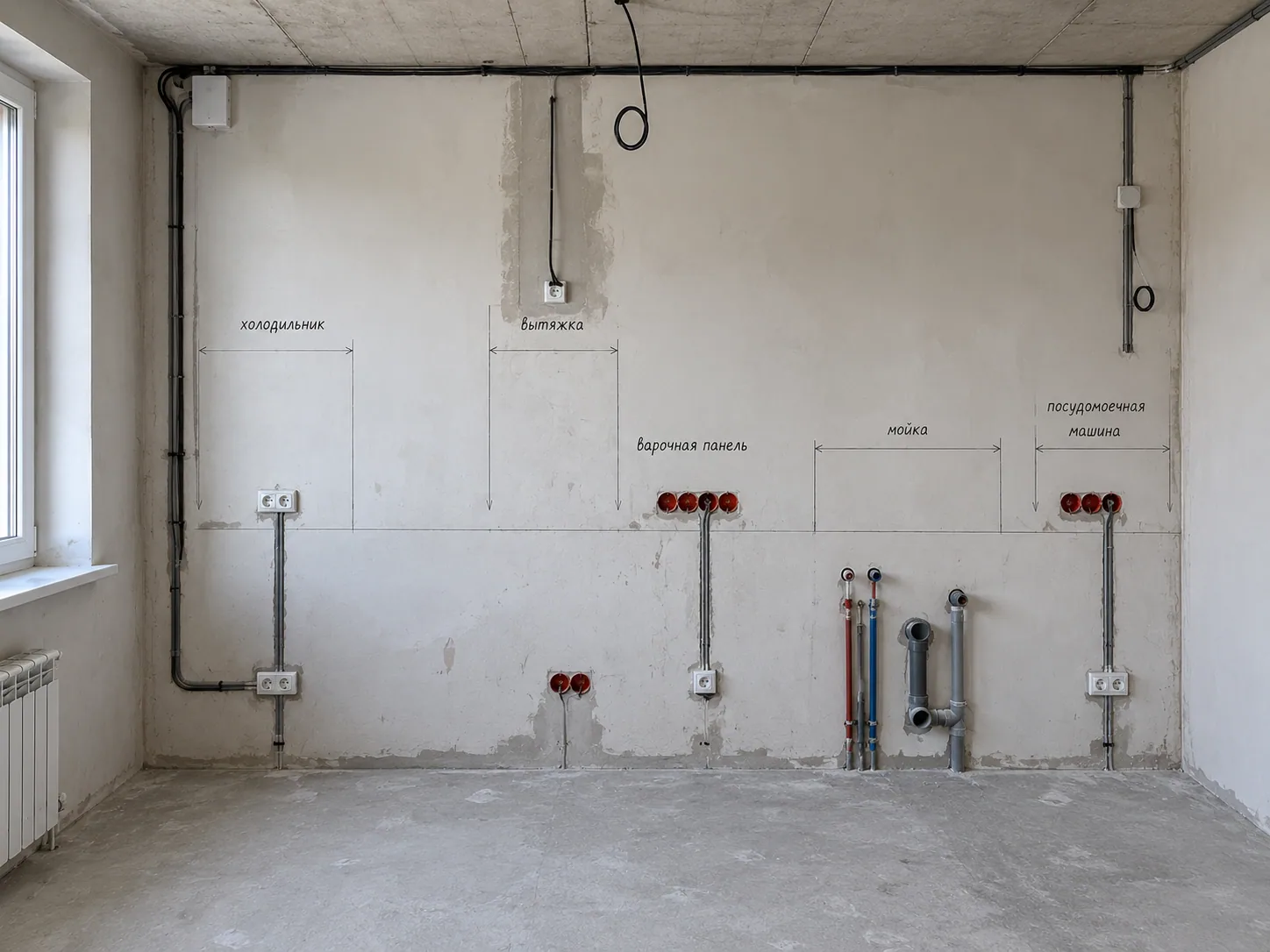 Electrical and plumbing outlets