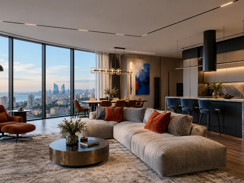 Главный вид завершённого интерьера квартиры в Blue Sky Residence